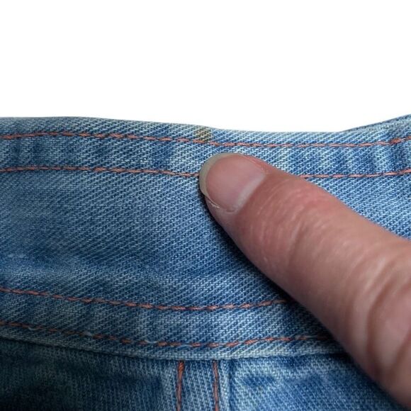 Vintage 80s flare wide leg hippie jeans womens *26 blue denim with red stitching - Picture 10 of 13